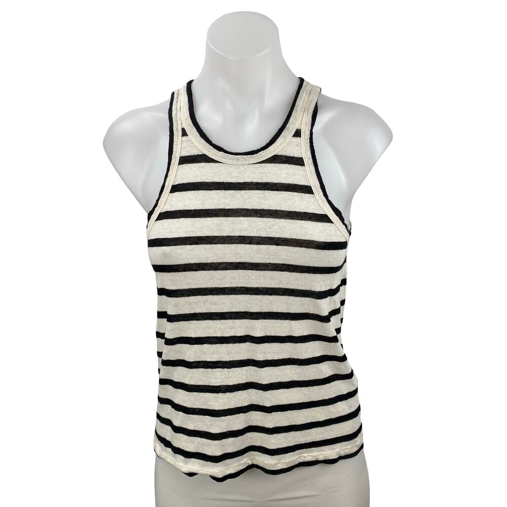 Massimo Dutti Cream Black Striped High Neck Sleeveless Basic Tank Top Size S